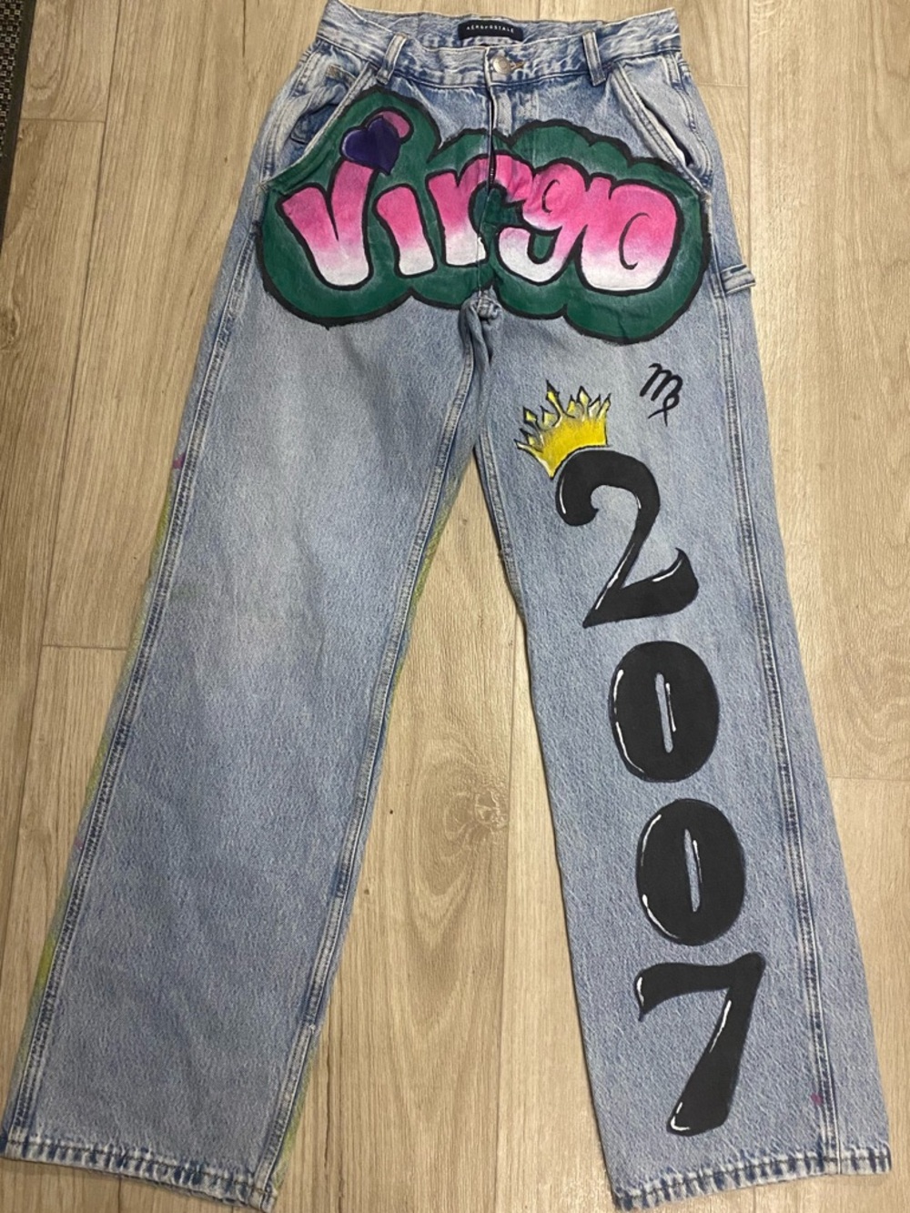 Aéropostale Light Wash Jeans with Pink & Green Flower Graphic